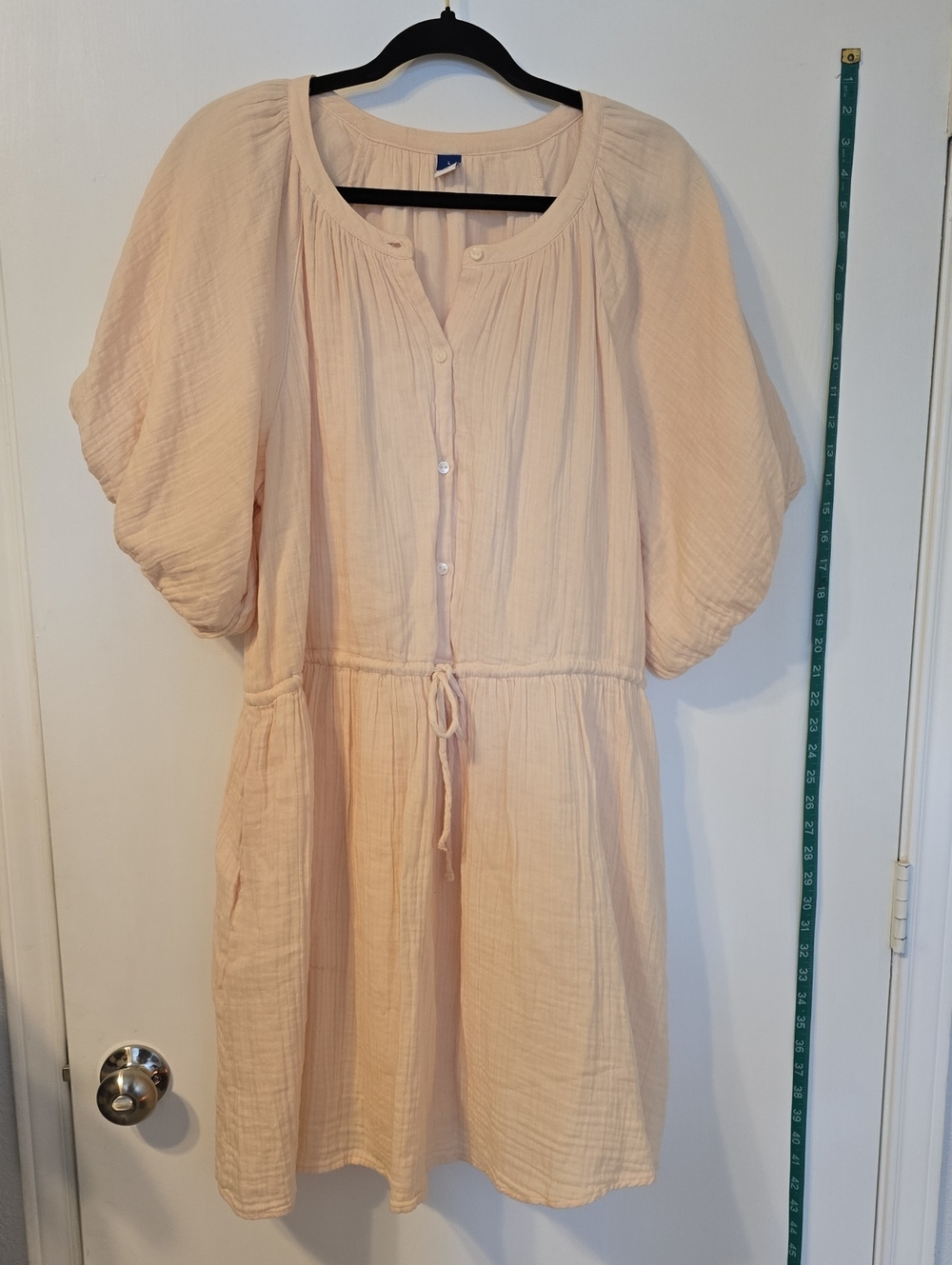 Old Navy Pale Blush Button-Front Mini Dress with Drawstring